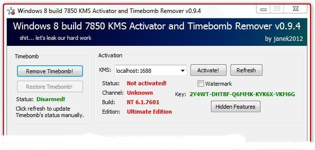 Позволяет легко отключить Timebomb в Windows 8 и активировать ее на